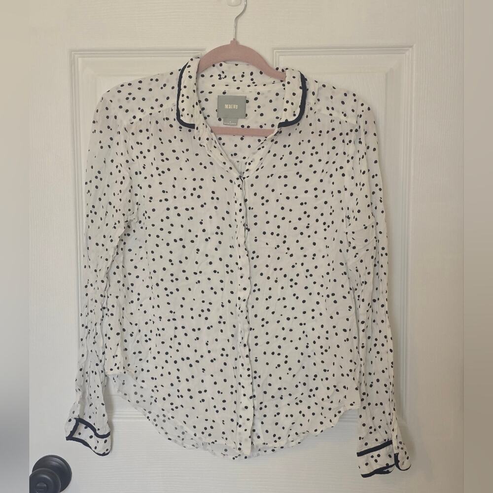 Maeve Women’s Navy White Polka Dot Long Sleeve Button Down Top Size 6